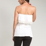 Crochet Trimmed Strapless Top in Cream