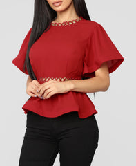 Ruffle Sleeve Peplum Top in Red