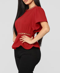 Ruffle Sleeve Peplum Top in Red