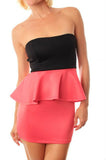 Strapless Open Back Peplum Dress in Pink & Black