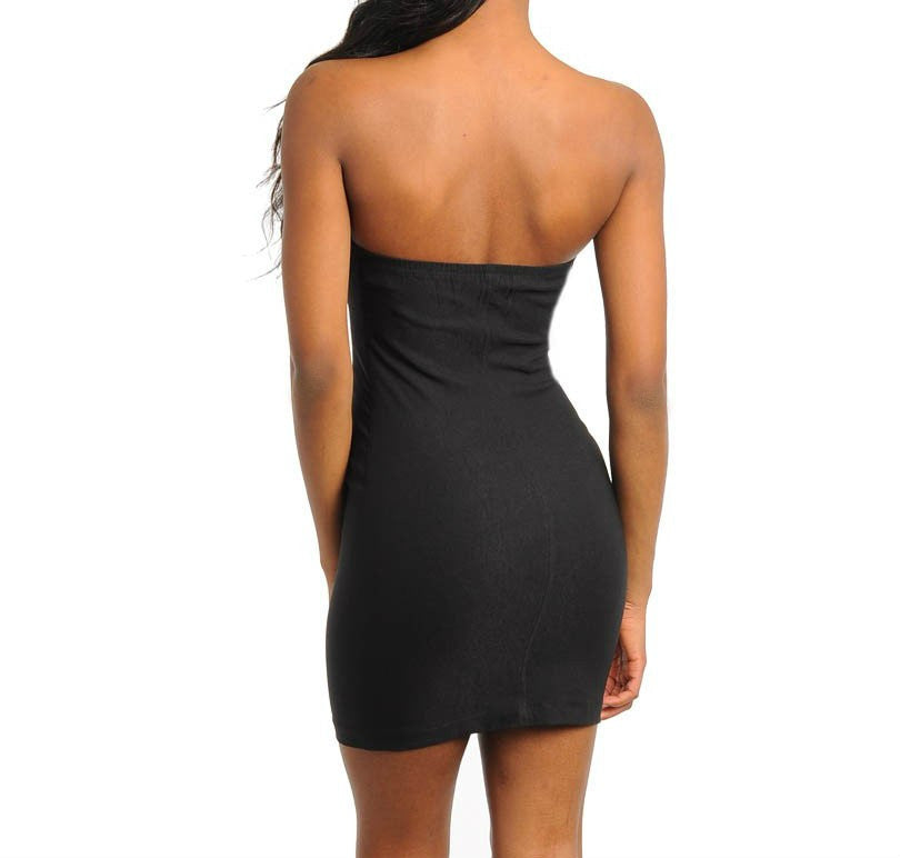 Zip Up Strapless Mini Wiggle Dress in Black