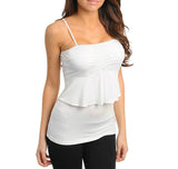 Spaghetti Basic Top with Ruffles in White