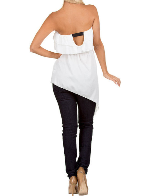Strapless Ruffle Hi Lo Top in Ivory