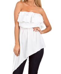 Strapless Ruffle Hi Lo Top in Ivory