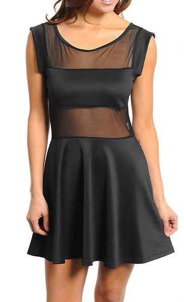 Sleeveless Mesh Skate Dress in Black