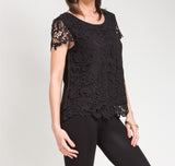 Crochet Lace Overlay Top in Black