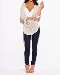 Cowl Neck Knit Tunic Top in Cream