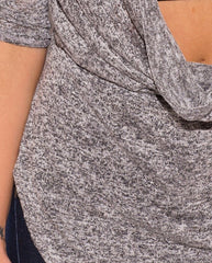 Cowl Neck Knit Tunic Top in Gray