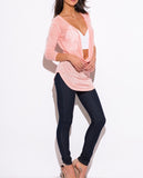Cowl Neck Knit Tunic Top in Salmon