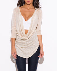 Cowl Neck Knit Tunic Top in Cream