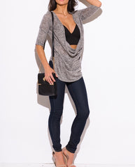 Cowl Neck Knit Tunic Top in Gray