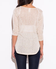 Cowl Neck Knit Tunic Top in Cream