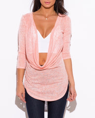 Cowl Neck Knit Tunic Top in Salmon