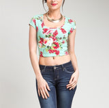 Lace Back Floral Print Crop Top in Mint