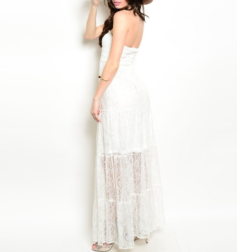 Strapless Lace Lined Maxi Dress in Ivory