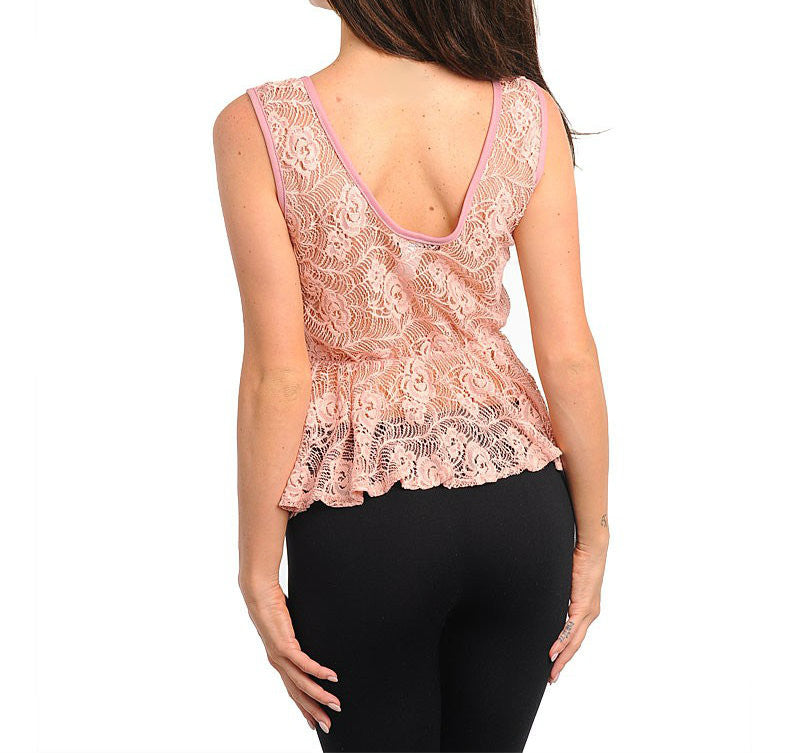 Lace Peplum top in Pink