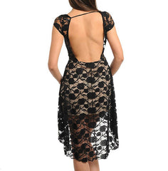 Lace Overlay Hi-Lo Dress in Black