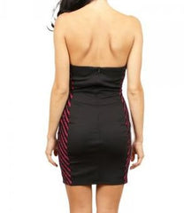 Sparkly Glitter Striped Strapless Dress in Magenta & Black