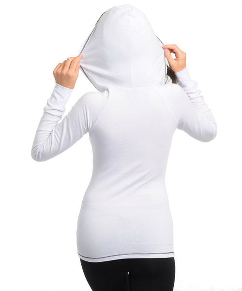 Hooded Long Sleeve Printed Top in White