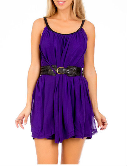 Braided Strap Flowy Chiffon Dress in Purple