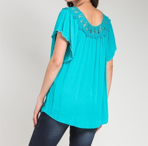 Flutter Sleeve Lace Top in Blue