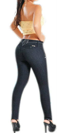 Butt Lifting Glitter Straight Leg Stretch Jeans in Dark Blue – Glamour Amour