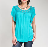 Flutter Sleeve Lace Top in Blue