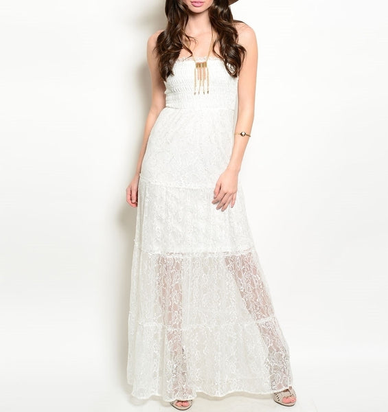 Strapless Lace Lined Maxi Dress in Ivory