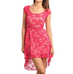 Lace Overlay Hi-Lo Dress in Fuchsia