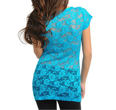 Lace Back Light Tee in Blue
