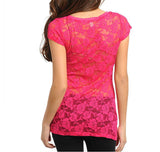 Lace Back Light Tee in Fuchsia