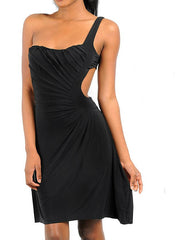 One Shoulder Cut Out Midi Dress in Black