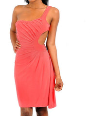 One Shoulder Cut Out Midi Dress in Coral