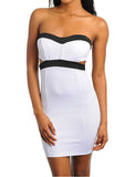 Strapless Cut Out Contrast Dress in White & Black