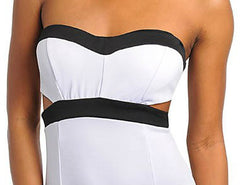 Strapless Cut Out Contrast Dress in White & Black