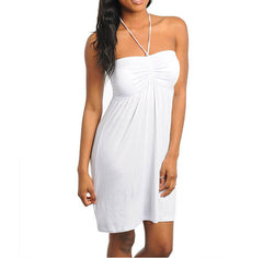 Drawstring Casual Halter Dress in Ivory