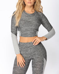 Long Sleeve Crop Top and Leggings Set in Gray