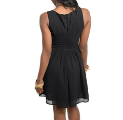 Cut Out Rhinestone Flowy Sleeveless Dress in Black