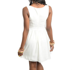 Cut Out Rhinestone Flowy Sleeveless Dress in Ivory