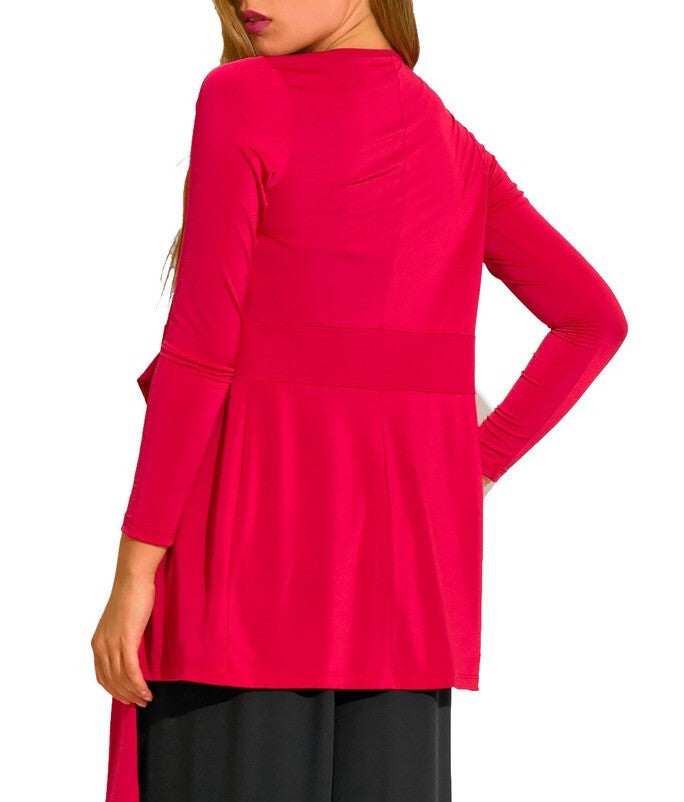Tie Waist Long Sleeve Slim Fit Cardigan Top in Red