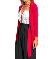 Tie Waist Long Sleeve Slim Fit Cardigan Top in Red