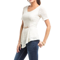 Aysmmetric Hem Lace Top in Cream