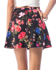Floral Print Skater Skirt in Black and Pink
