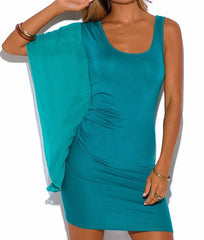 Side Draped Sleeveless Bodycon Dress in Teal