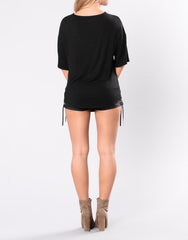 Wild and Free Graphic V Cut Tee in Black