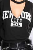 New York City Graphic V Neck Long Sleeve Top in Black
