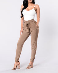 Tie Waist Harem Pants in Taupe