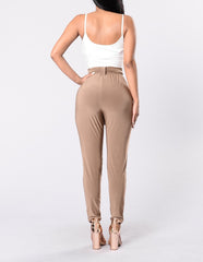 Tie Waist Harem Pants in Taupe