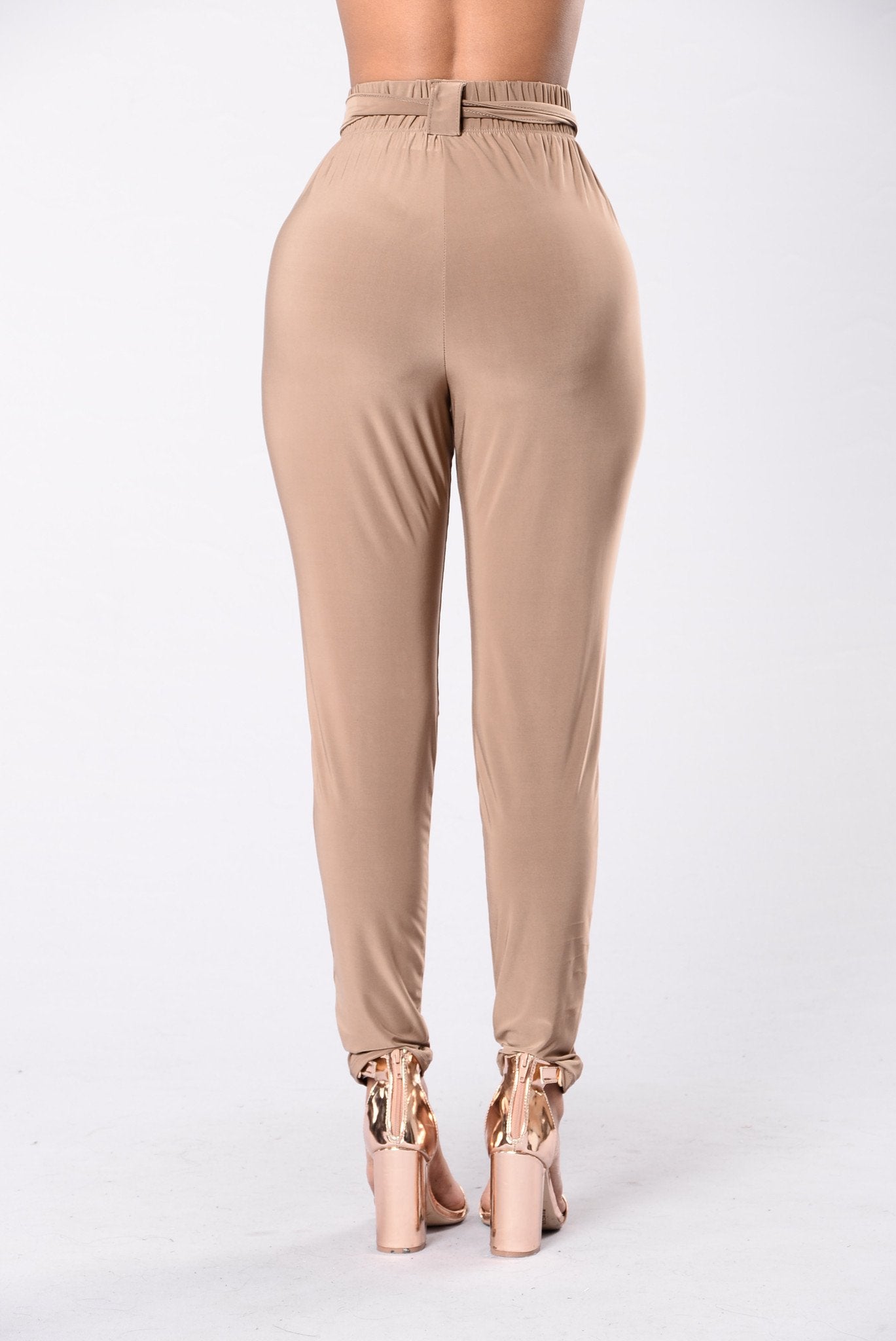Tie Waist Harem Pants in Taupe