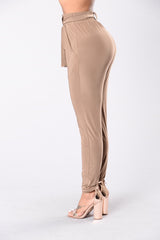 Tie Waist Harem Pants in Taupe